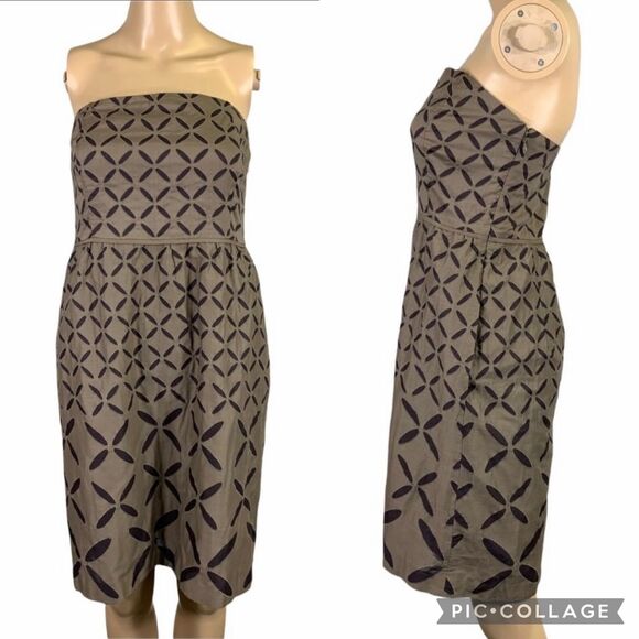 J Crew Womens Dress A Line Strapless Eyelet Empire Waist Cotton Brown Size 4 - Picture 1 of 14